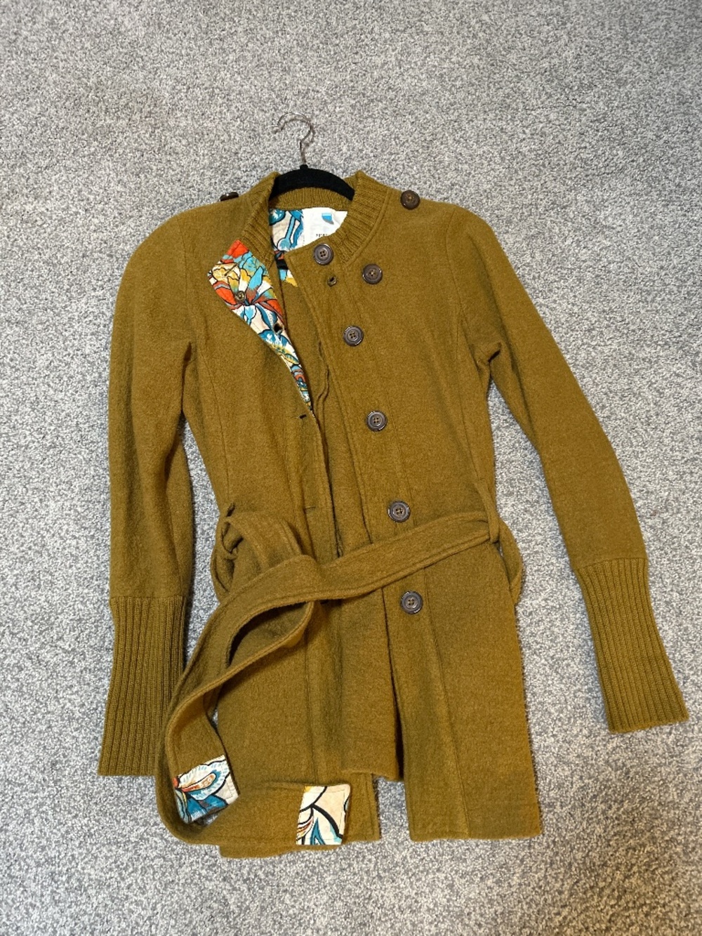 Anthropologie Sparrow Olive-Mustard Belted Cardigan Jacket